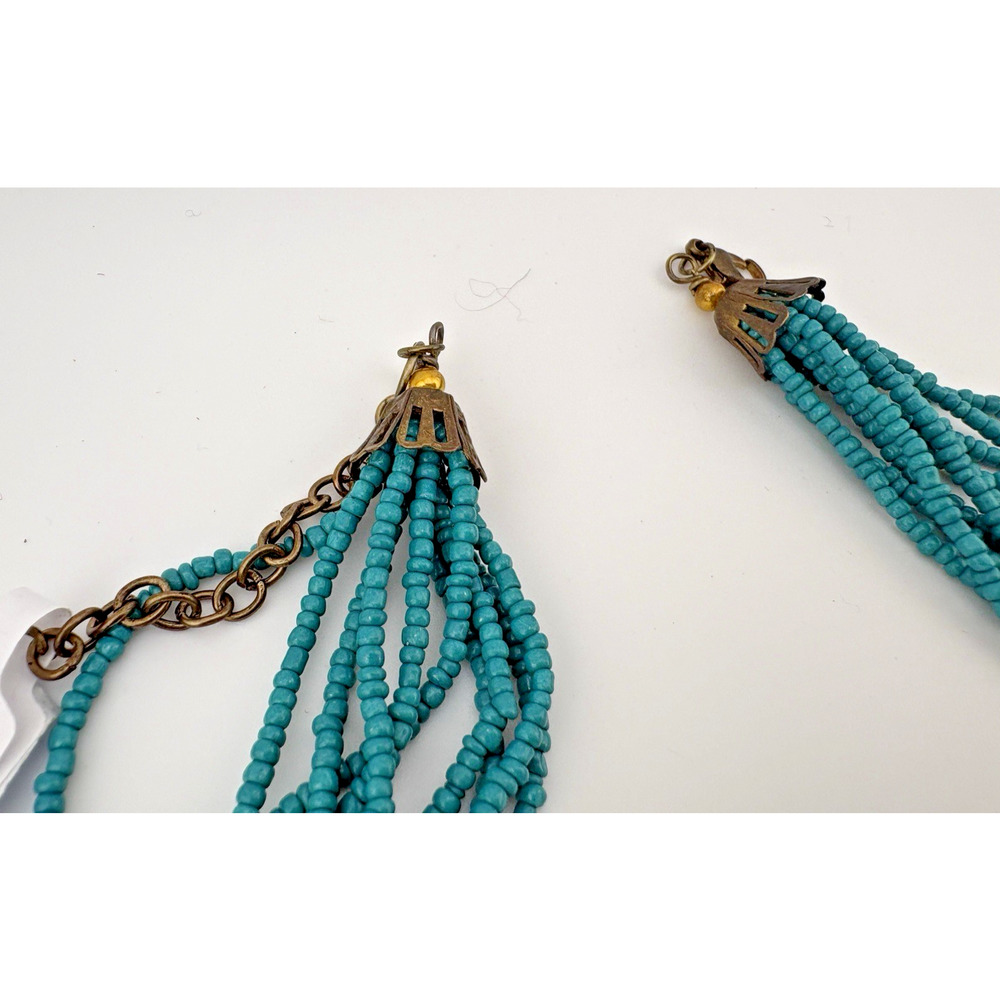 Southwest Style Turquoise Blue Seed andBrass Bead 30 Multi Strand Necklace 26" - Picture 3 of 4